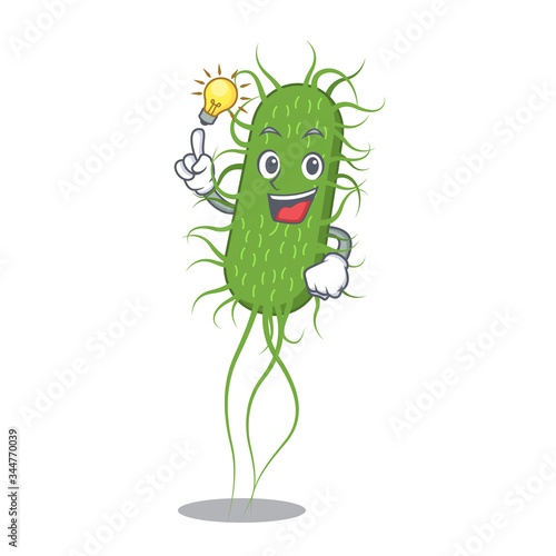 Mascot character design of e.coli bacteria with has an idea smart gesture