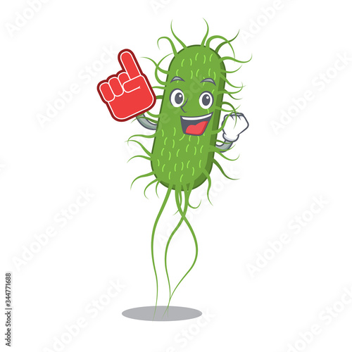 E.coli bacteria presented in cartoon character design with Foam finger