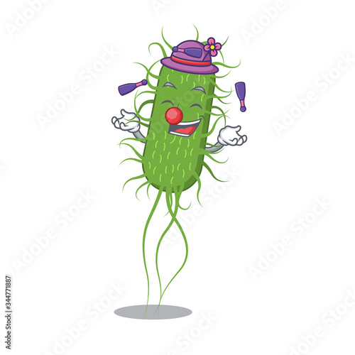 An attractive e.coli bacteria cartoon design style playing juggling