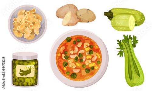 Ingredients for Appetizing Vegetable Minestrone Vector Set