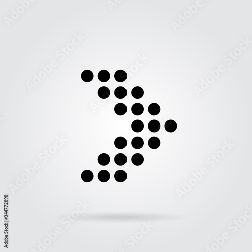 Dot arrow icon. Halftone effect. Isolated graphic element. Stock - Vector illustration.