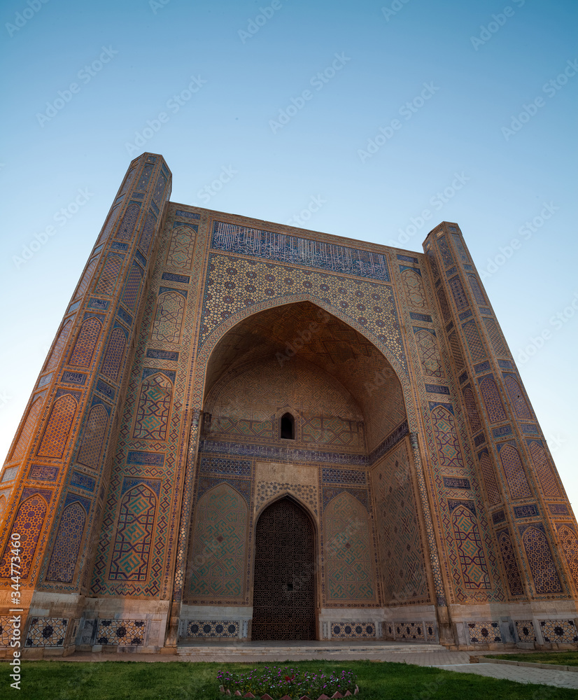Ancient building in the city of Samarkand, Uzbekistan. The mosque of Bibi Khanym at twilight