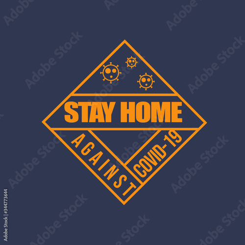 Stay home vector logo consist of simple typography and geometrical object perfect for trendy sticker to succeed the social distancing campaign against corona virus