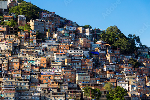 Favela of Rio de Janeiro, Brazil. Colorful houses in a hill. Zona Sul of Rio. Cantagalo hill. Poor neighborhoods of the city. photo