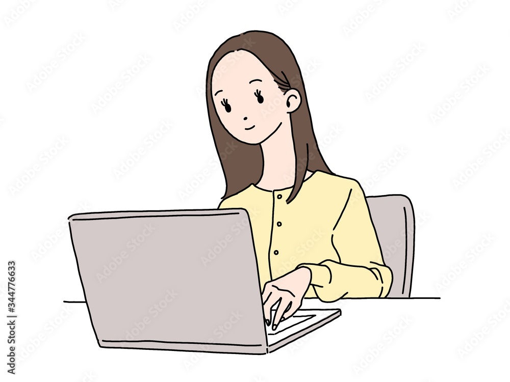 女性 パソコン イラスト1 女性 パソコン イラスト1