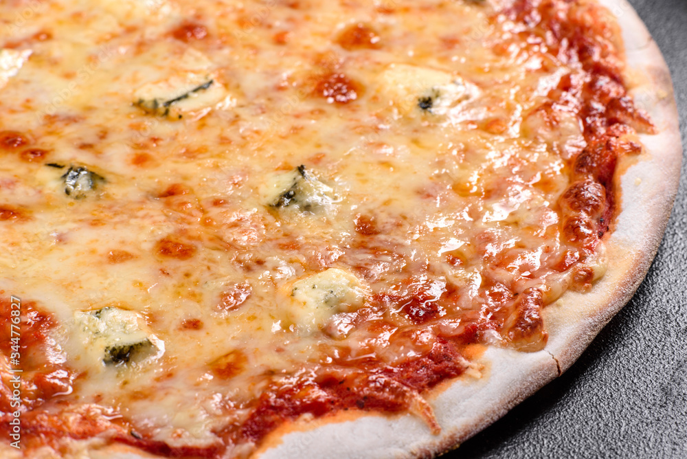 Delicious fresh oven cooked pizza four cheeses Delicious fresh oven cooked pizza four cheeses