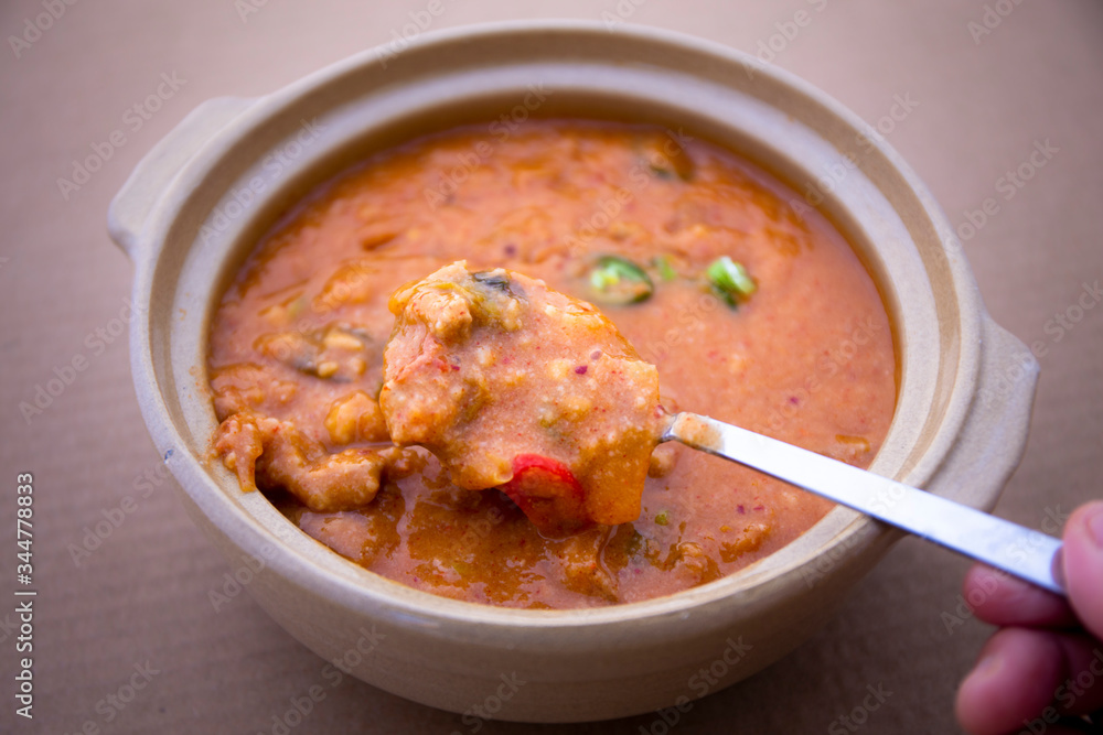 Ground soybean stew which is called Kongbiji-jjigae in Korea Ground soybean stew which is called Kongbiji-jjigae in Korea