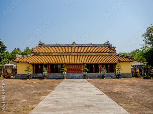 Hue, Vietnam - September 13 2017: Beautiful temple with a huge patio, located in Hue, Vietnam