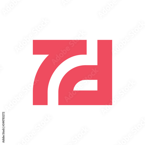 Initial letter Td or 7d logo template, red color typography symbol, square shape monogram - Vector