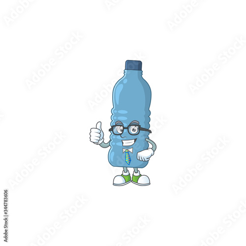 Cartoon character concept of mineral bottle holding red foam finger