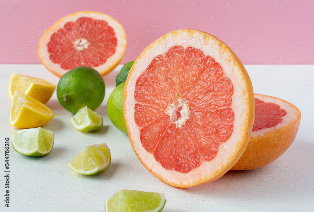 Citrus fruits (orange, lemon, grapefruit, tangerine, lime). Still-life. Citrus fruits (orange, lemon, grapefruit, tangerine, lime). Still-life.