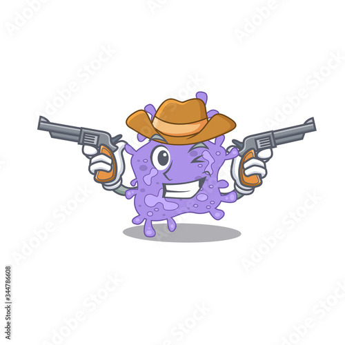 Cute handsome cowboy of staphylococcus aureus cartoon character with guns
