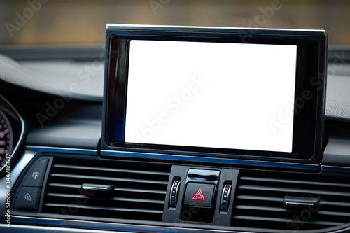 Photography Monitor in car isolated blank screen for navigation maps and GPS rearview camera and parking assistant