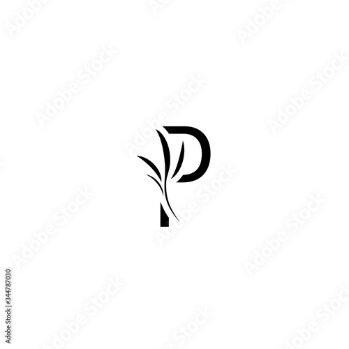 Elegant leaf letter P, Vintage style logo design template