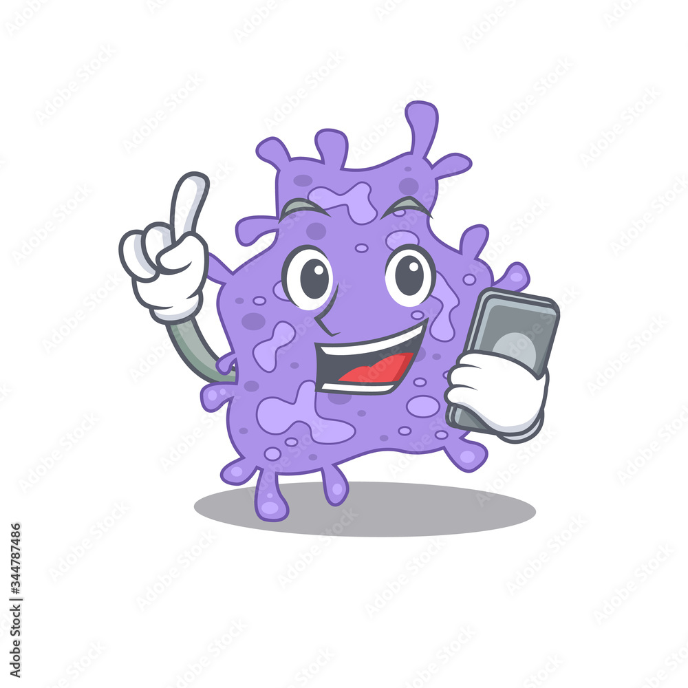 Fototapeta premium Staphylococcus aureus cartoon character speaking on phone