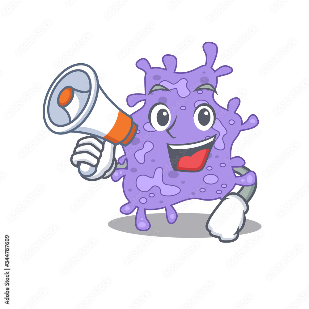 Fototapeta premium Cartoon character of staphylococcus aureus having a megaphone