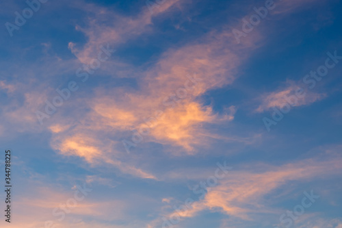 Dramatic cloudy sky during sunset, Texture of bright evening sky in twilight time background