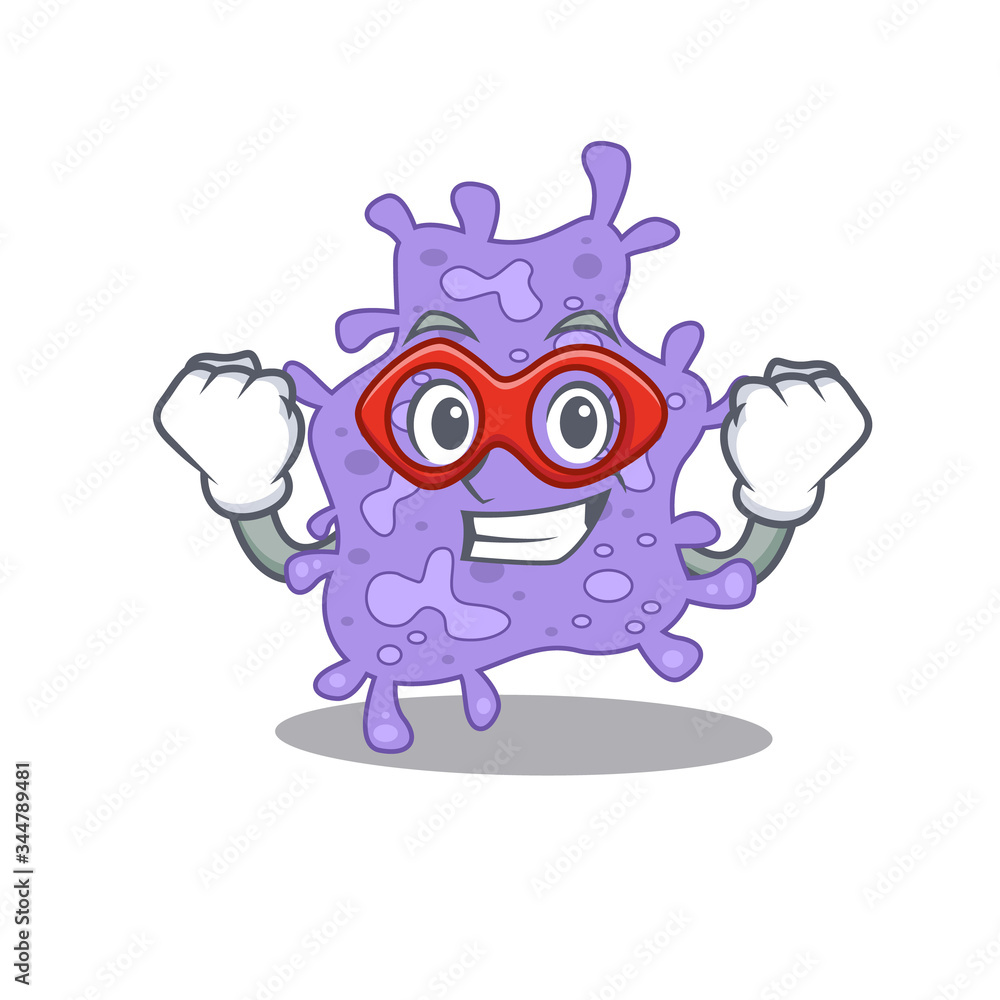 A cartoon character of staphylococcus aureus performed as a Super hero