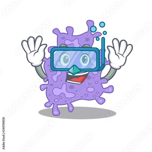 Staphylococcus aureus mascot design concept wearing diving glasses © kongvector