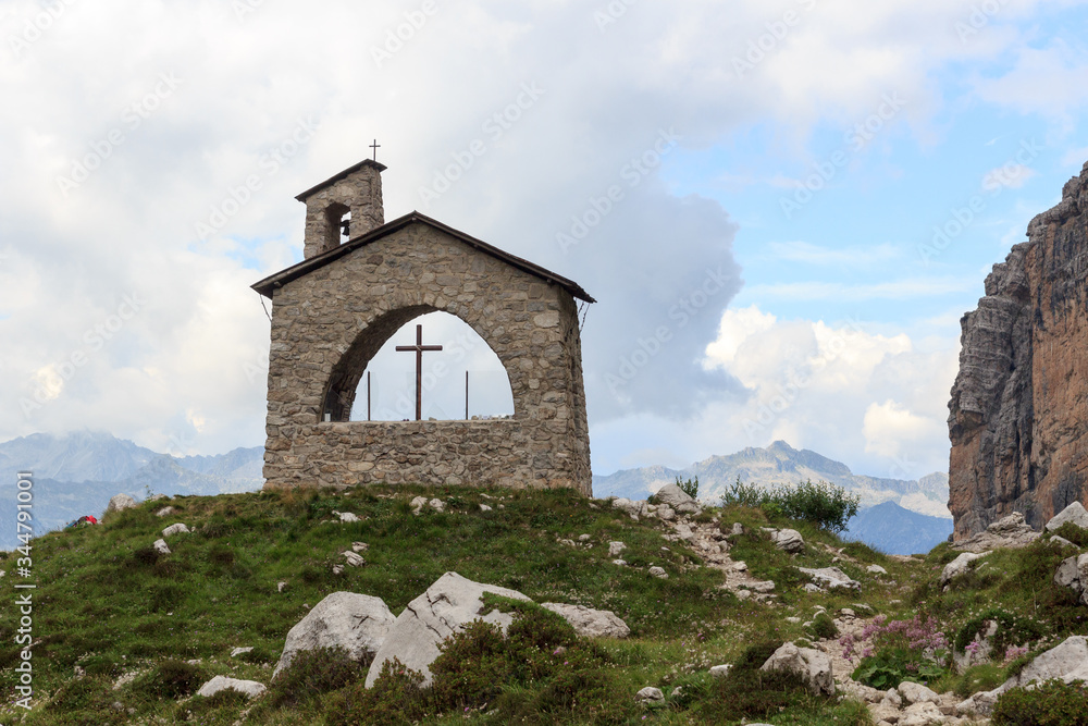 Chapel Cappella Ai Brentei near Rifugio Brentei in Brenta Dolomites mountains, Italy