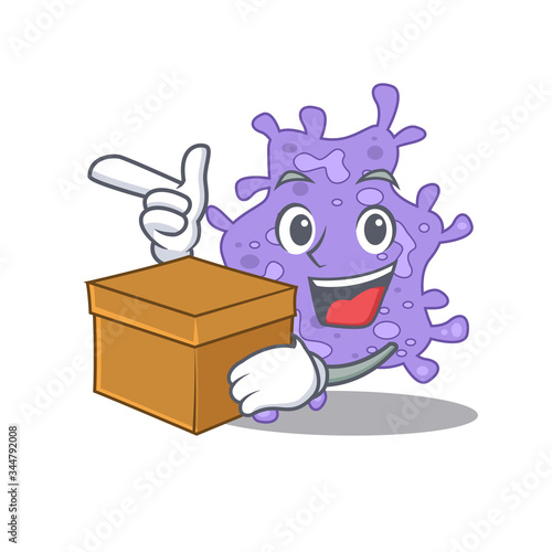 An picture of staphylococcus aureus cartoon design concept holding a box