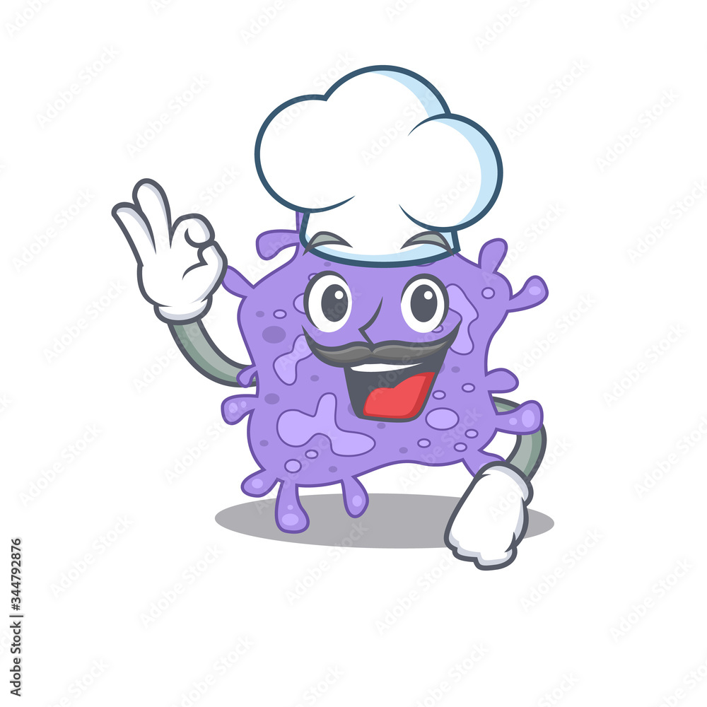 Staphylococcus aureus chef cartoon design style wearing white hat Staphylococcus aureus chef cartoon design style wearing white hat