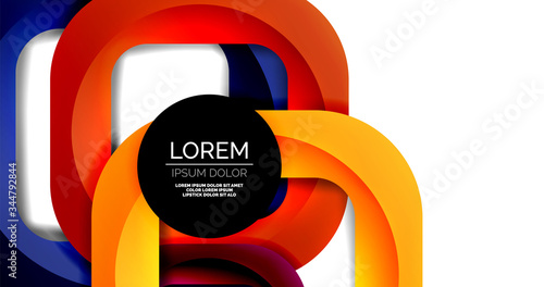 Square geometric vector abstract background, dynamic modern minimal template. Multicolored square shapes with round corners overlapping each other