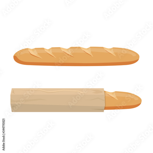 Long loaf of bread. Fresh baguette  vector illustration