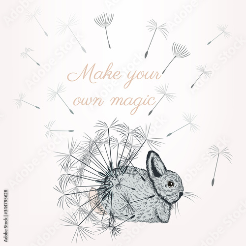 Cute little bunny with dandelions