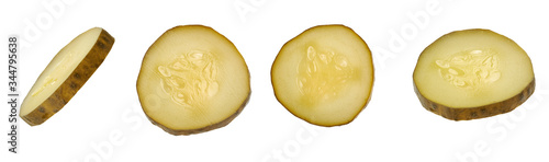 slices of pickled cucumber isolated with clipping path photo