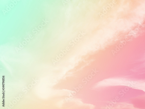 Sky and clouds fantasy background with pastel colored. Yellow,pink, purple, blue candy pastel. Abstract gradient of peaceful nature. Beautiful summer and spring.