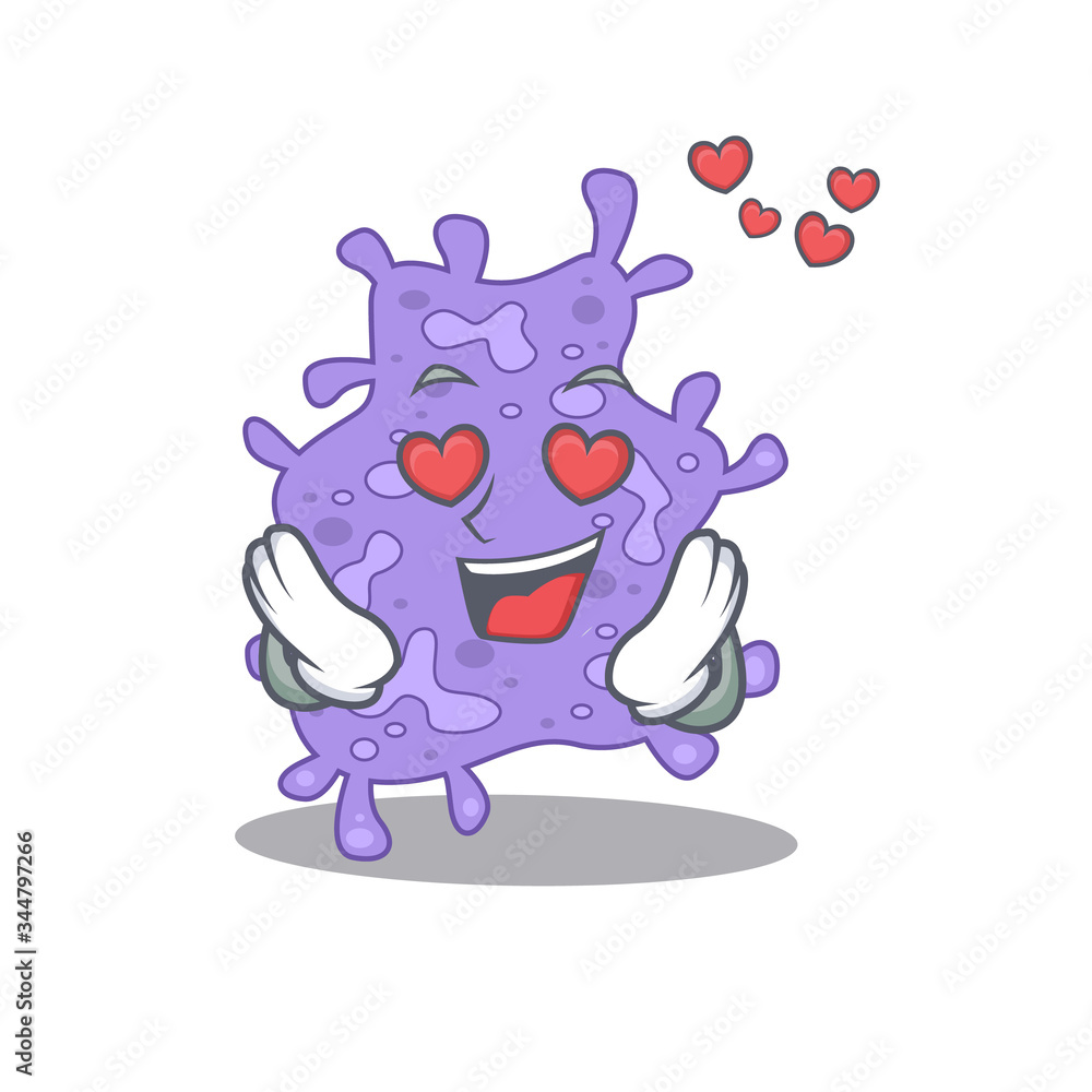 Naklejka premium Cute staphylococcus aureus cartoon character has a falling in love face