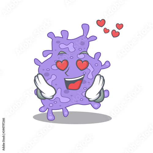 Cute staphylococcus aureus cartoon character has a falling in love face