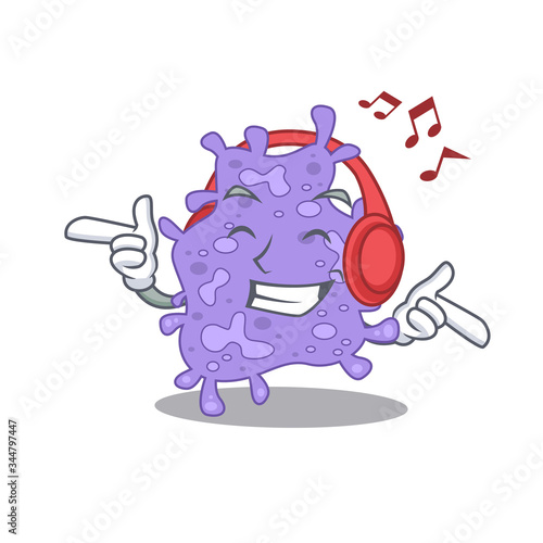 Staphylococcus aureus Cartoon design concept listening music