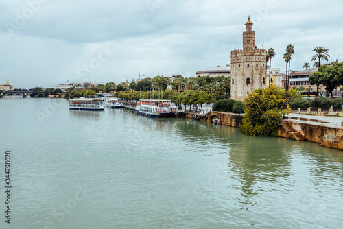 Guadalquivir River and Torre del Oro in Seville, Spain.