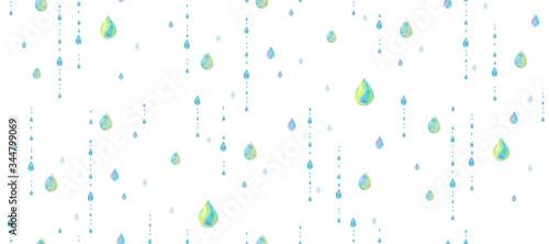 雨の雫の水彩イラスト、シームレスパターン photo