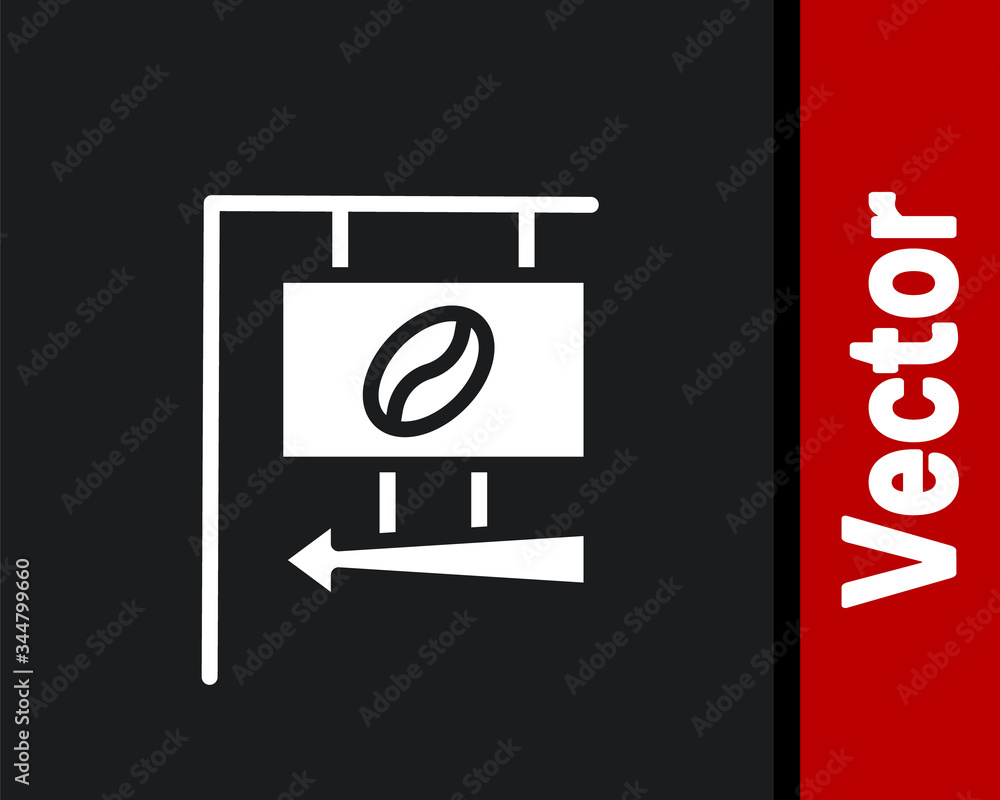 White Street signboard coffee icon isolated on black background. Vector Illustration White Street signboard coffee icon isolated on black background. Vector Illustration
