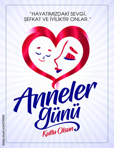 Turkish (Anneler günü kutlu olsun tebrik kartı.)  Translation: Happy Mother's Day greeting card. photo