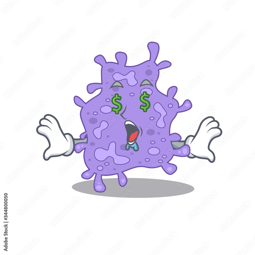 Rich cartoon character design of staphylococcus aureus with money eyes Rich cartoon character design of staphylococcus aureus with money eyes
