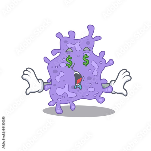 Rich cartoon character design of staphylococcus aureus with money eyes