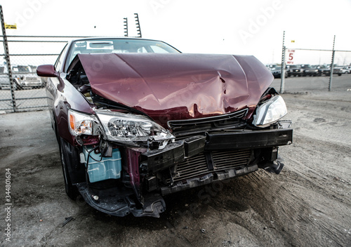 car wreck at a junk yard