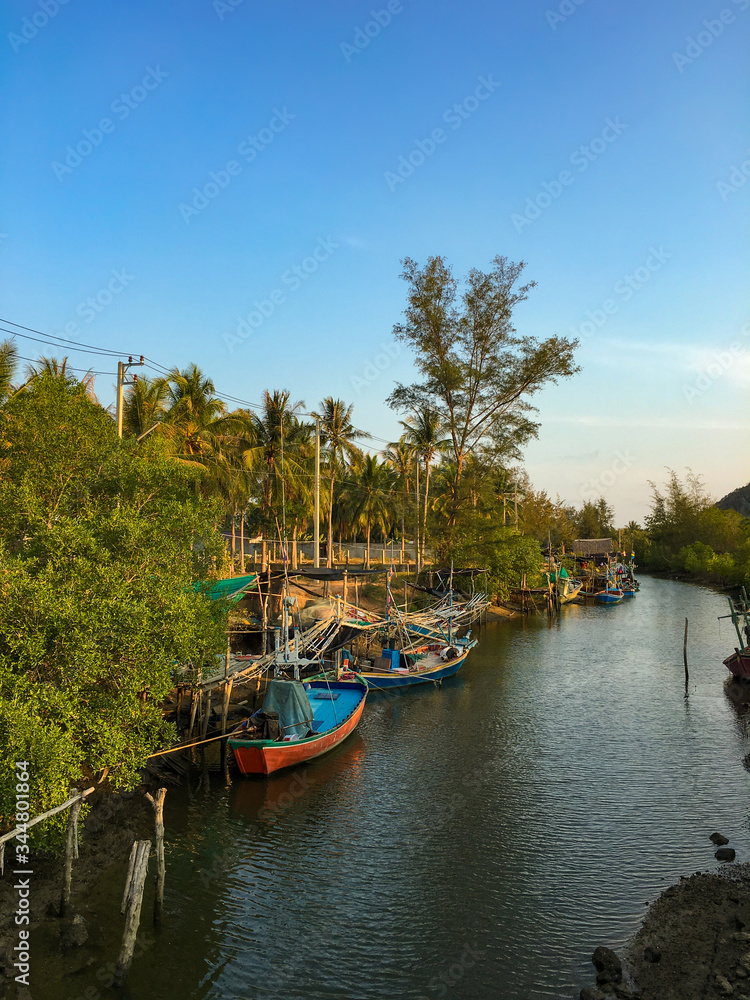 Many boats in the fisherman village in the south of Thailand.
