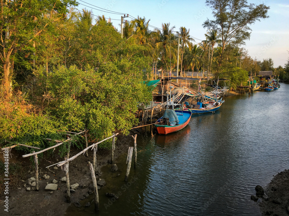 Fototapeta premium Many boats in the fisherman village in the south of Thailand.