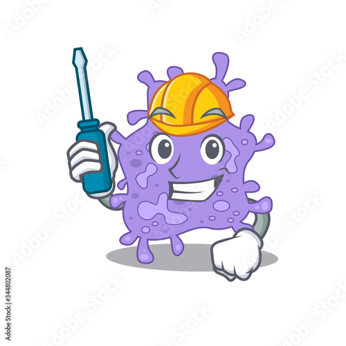 cartoon character of staphylococcus aureus worked as an automotive