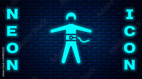 Glowing neon Bungee jumping icon isolated on brick wall background. Vector Illustration