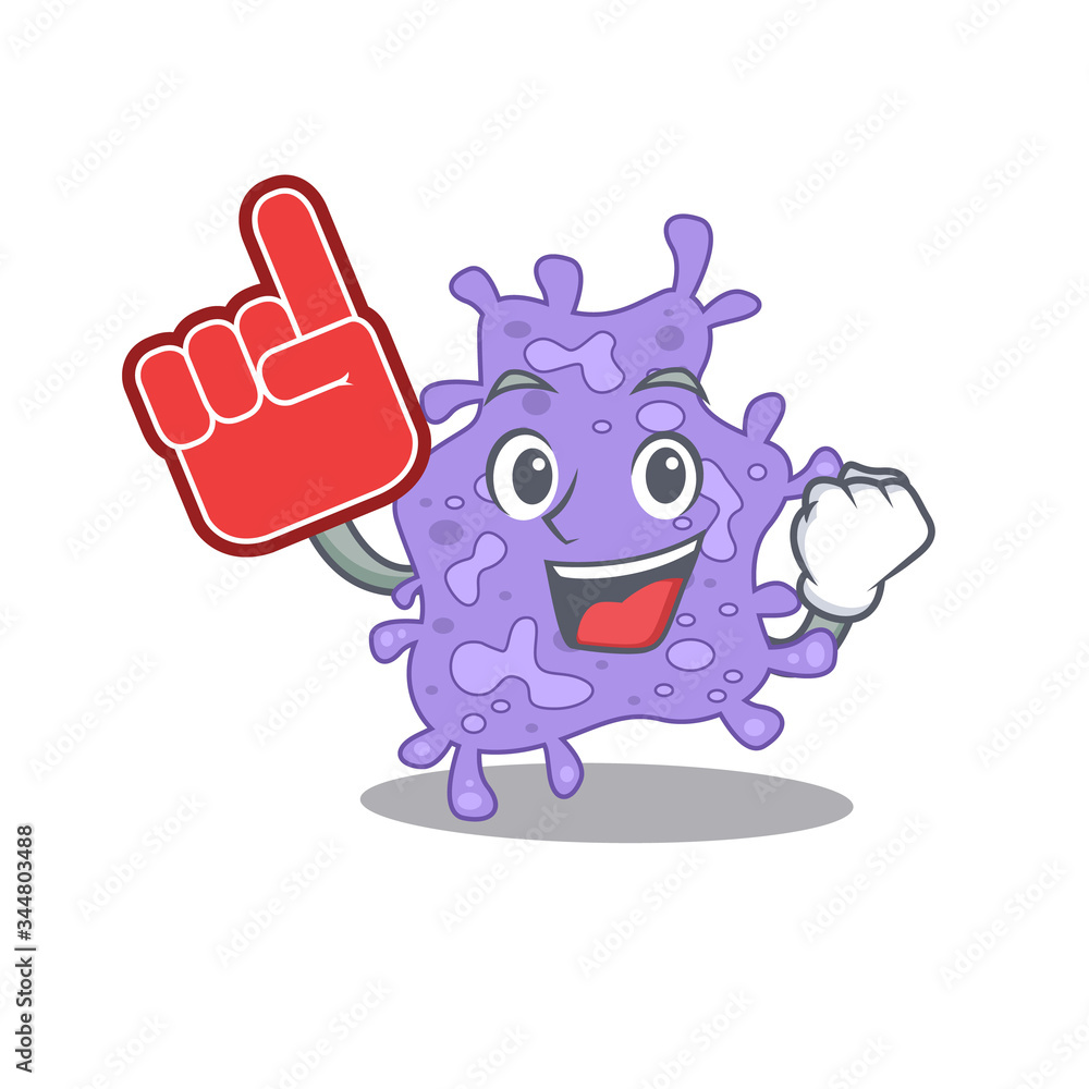 Staphylococcus aureus presented in cartoon character design with Foam finger Staphylococcus aureus presented in cartoon character design with Foam finger