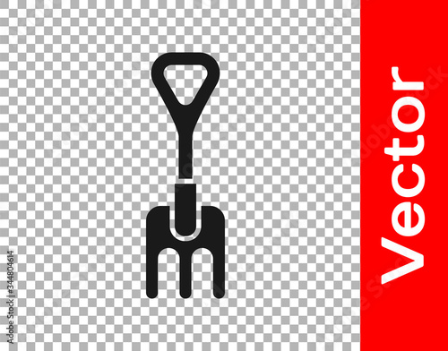 Black Garden rake icon isolated on transparent background. Tool for horticulture, agriculture, farming. Ground cultivator. Vector Illustration