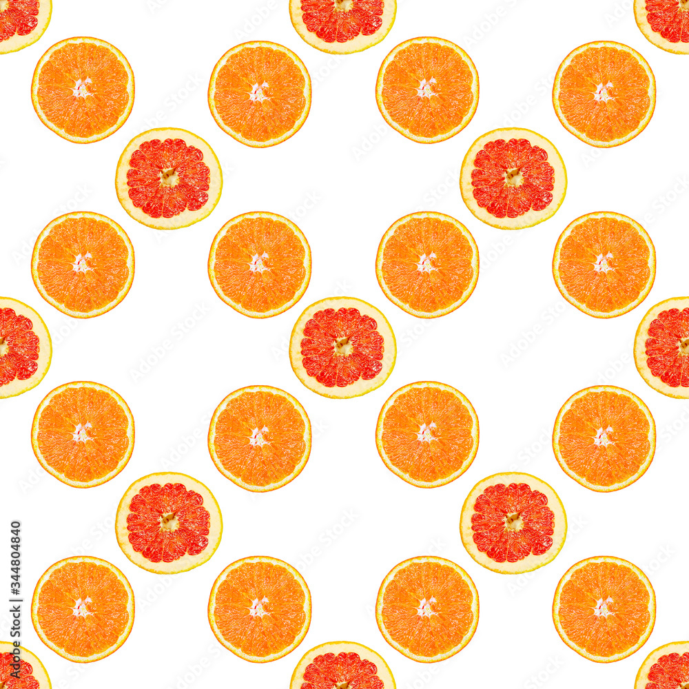 Seamless infinity pattern of isolated slices of grapefruit and orange. Stock illustartion for web and print, wallpaper, background, design and packaging, wrapping and scrapbooking paper Seamless infinity pattern of isolated slices of grapefruit and orange. Stock illustartion for web and print, wallpaper, background, design and packaging, wrapping and scrapbooking paper