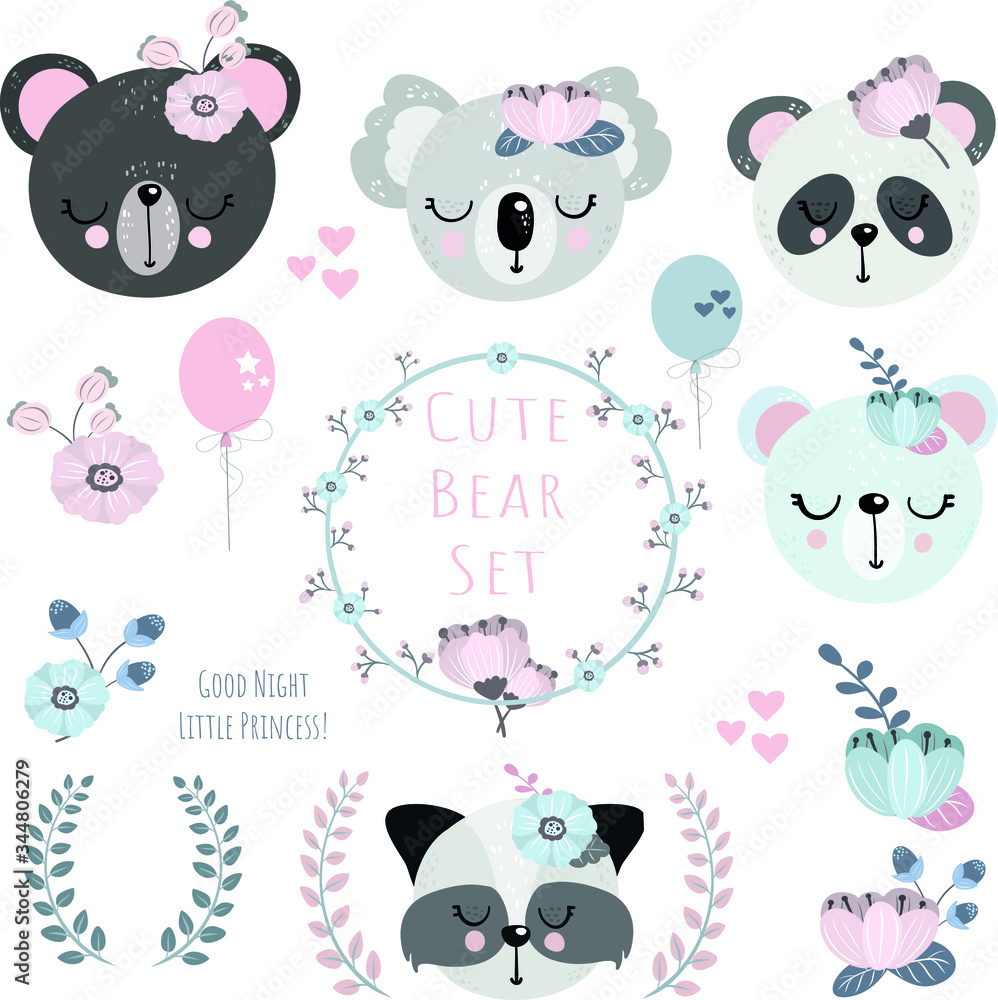 Cute hand drawn bear vector set Cute hand drawn bear vector set