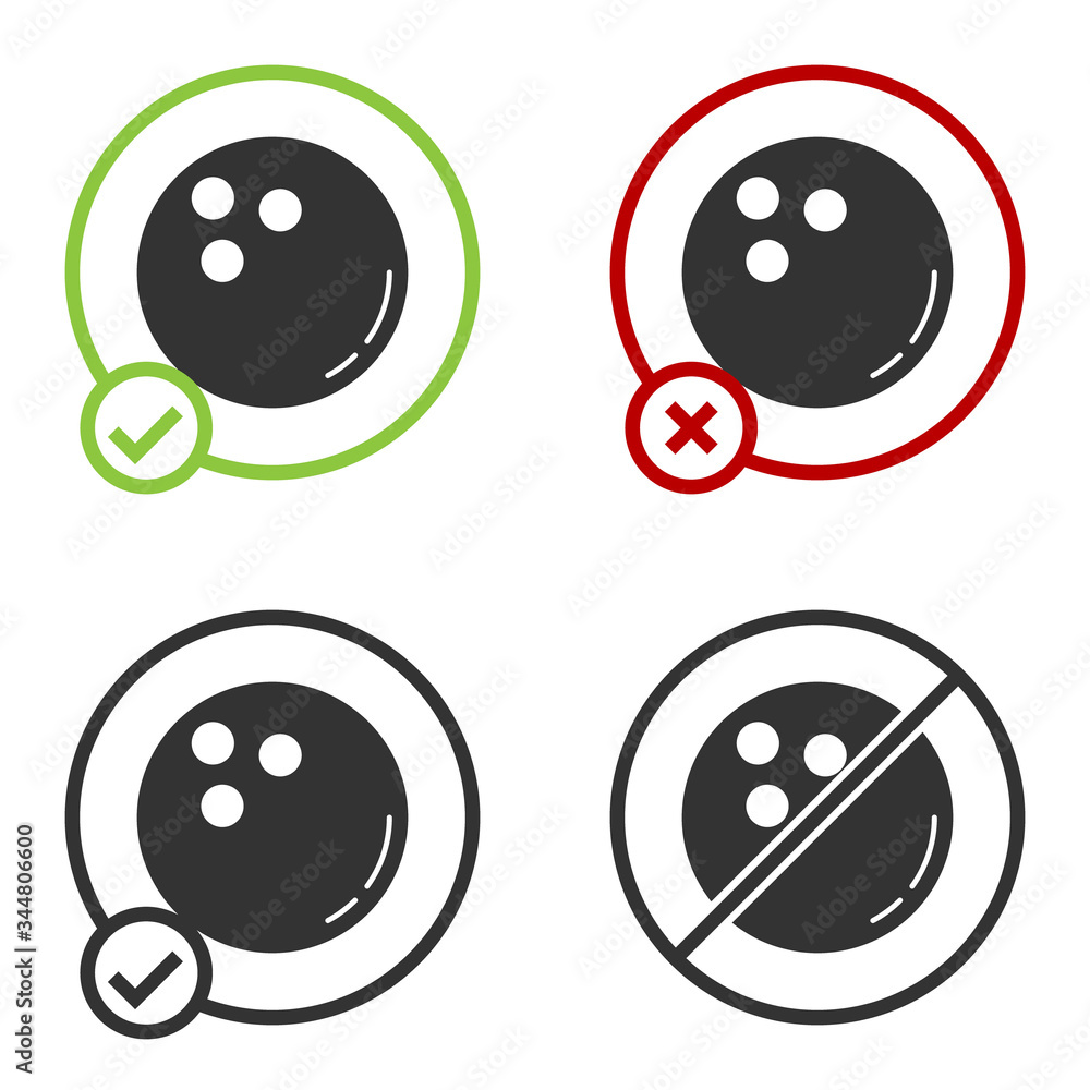 Fototapeta premium Black Bowling ball icon isolated on white background. Sport equipment. Circle button. Vector Illustration